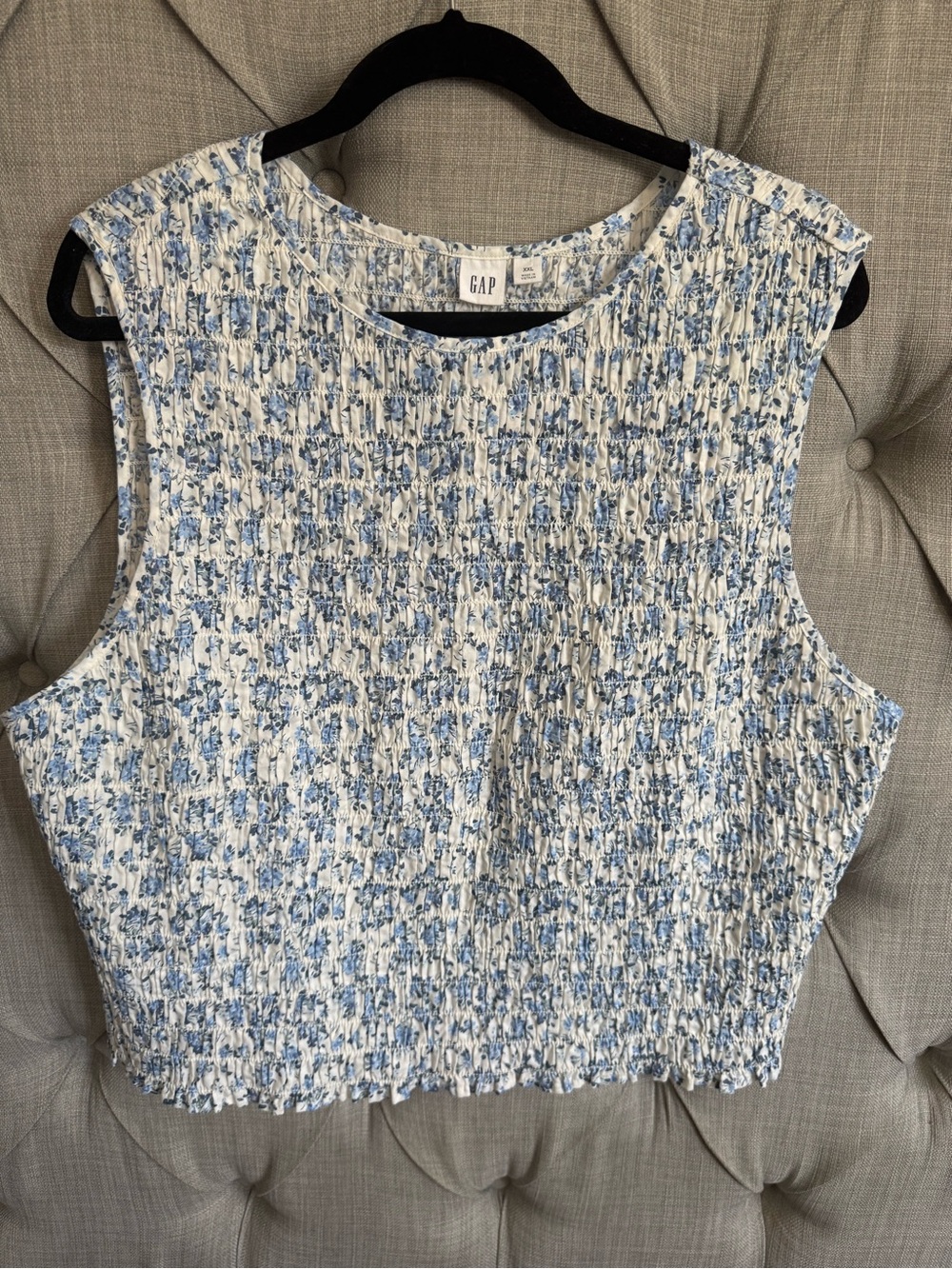 GAP White Blouse with Blue Floral Smocking